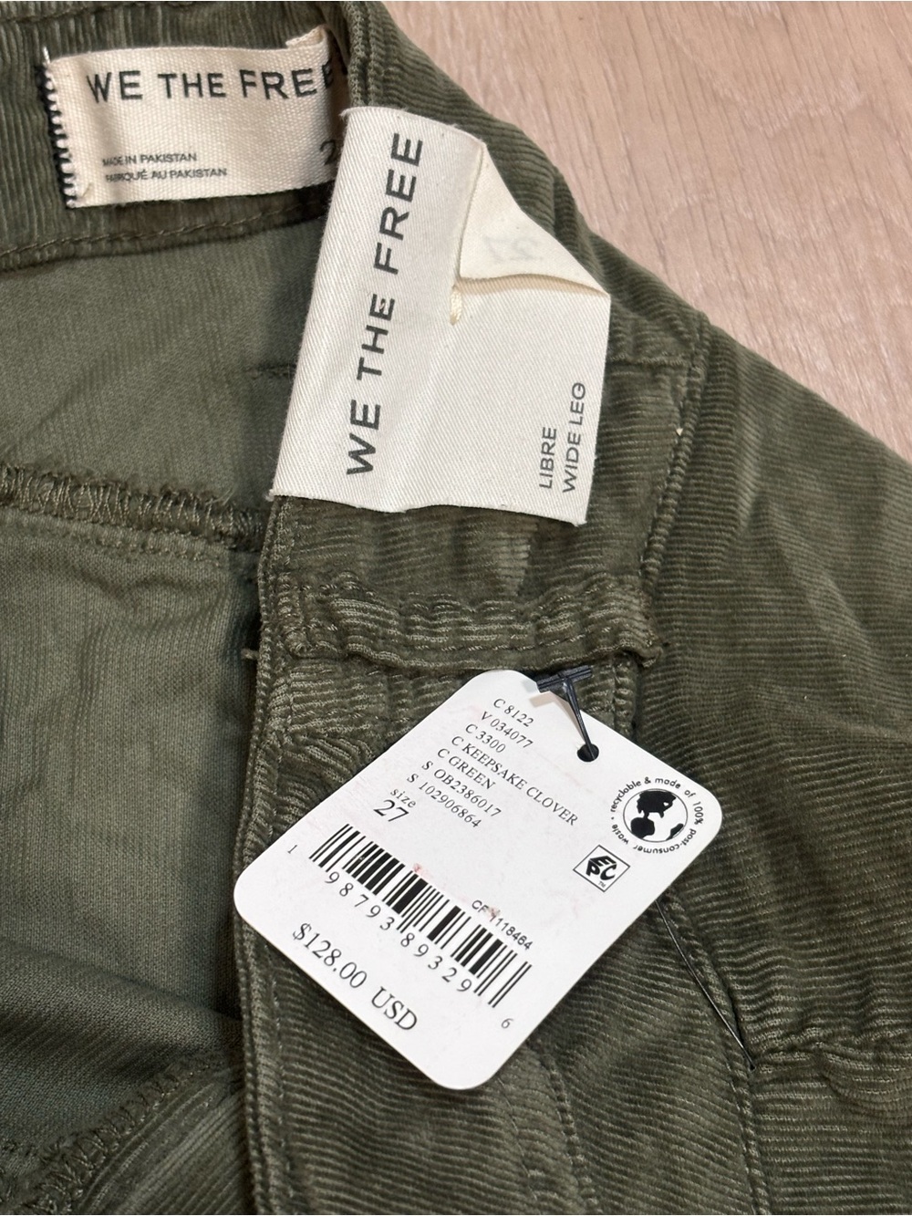 NWT We The Free Green Wide leg Women Jeans size 27 - Picture 3 of 3